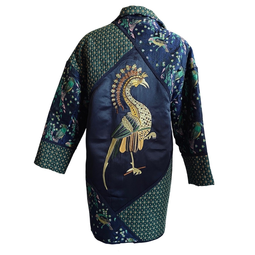 Rara Avis by Iris Apfel Peacock Jacquard Longline Coat Jacket M NWT